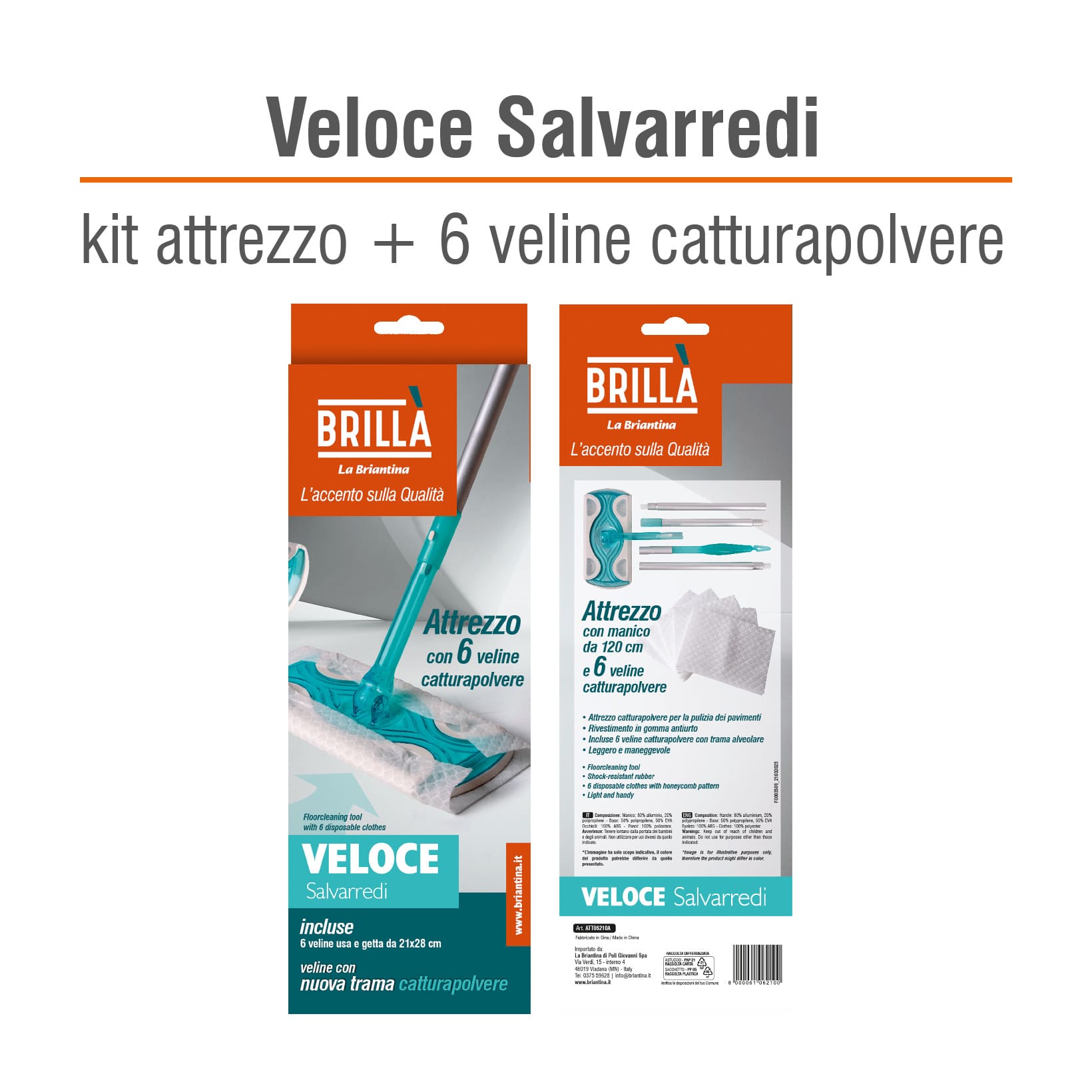 COFANETTO VELOCE: 1 SCOPA LAVAPAVIMENTO + 6 PANNI CATTURAPOLVERE