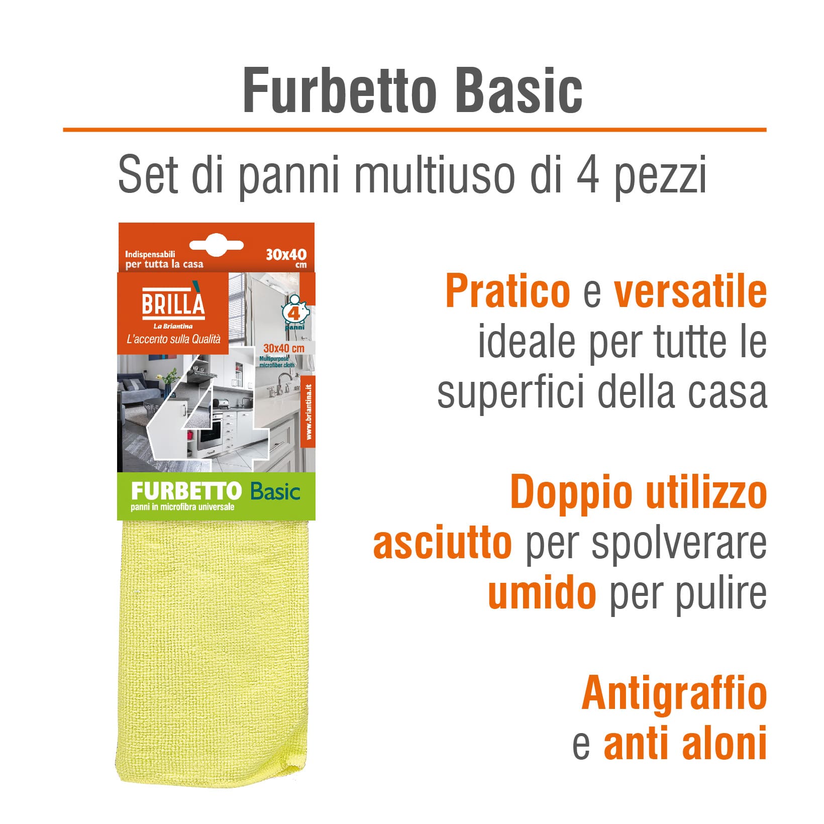 SET PANNI MICROFIBRA FURBETTO MULTIUSO: 4 PANNI
