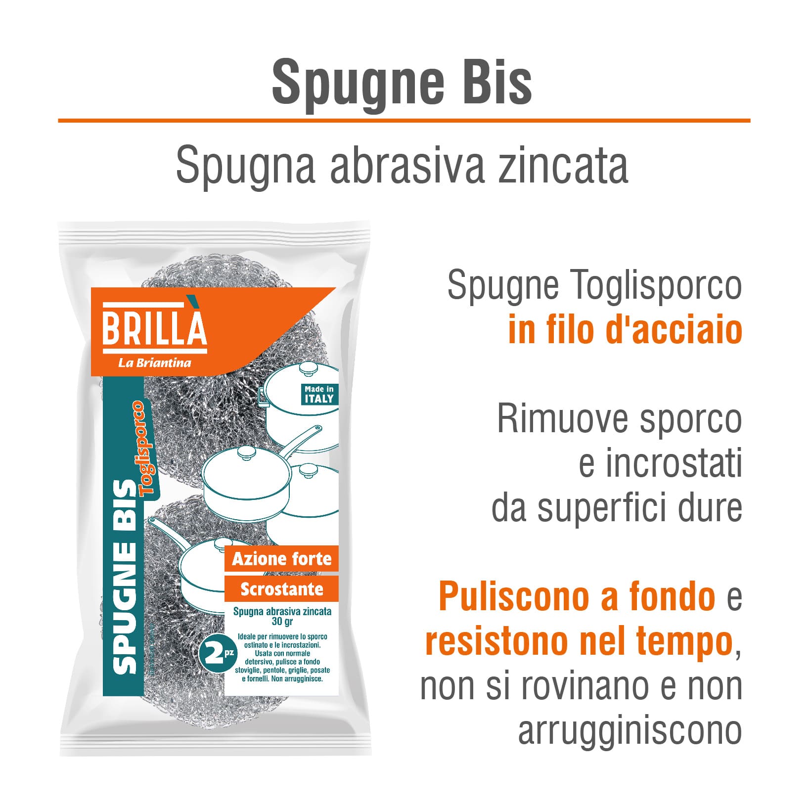 CONFEZIONE SPUGNE IN ACCIAIO PLUS: 2 SPUGNE